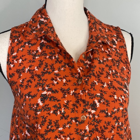 Umgee Orange Floral Button Sleeveless Fall Boho Cotton High-low Blouse - Picture 2 of 7